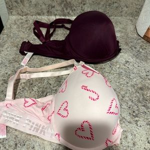 Pink by Victoria Secret Where Everywhere Push-up Bra 34DD EUC. Lot of 2